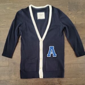 Abercrombie & Fitch Women's Dark blue Cardigan with Light Trim and "A"